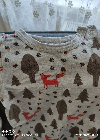 Uzun Kollu Gri Desenli Bebek Body - Görsel 2