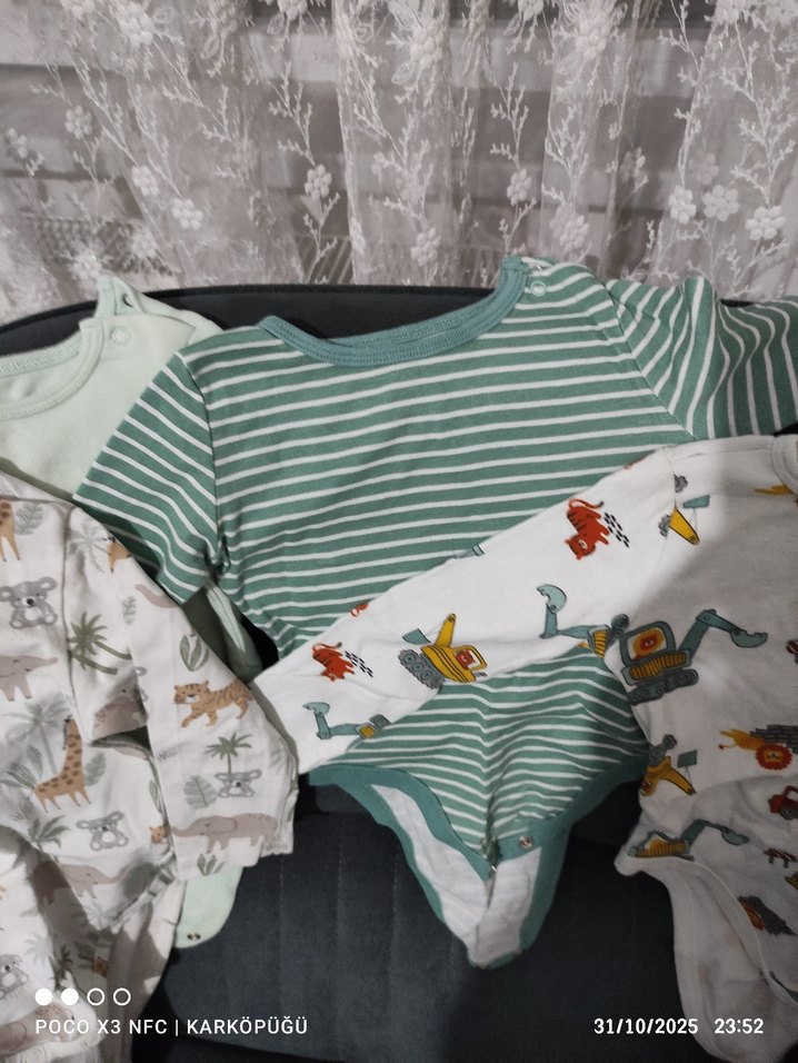 Uzun Kollu Gri Desenli Bebek Body - Görsel 5