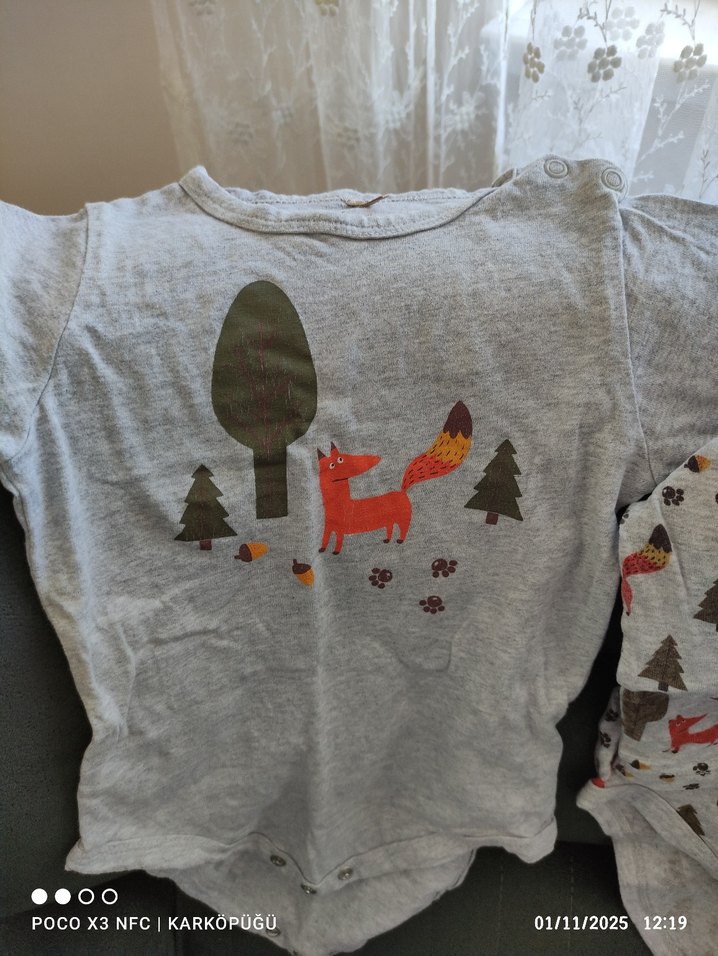 Uzun Kollu Gri Desenli Bebek Body - Görsel 3