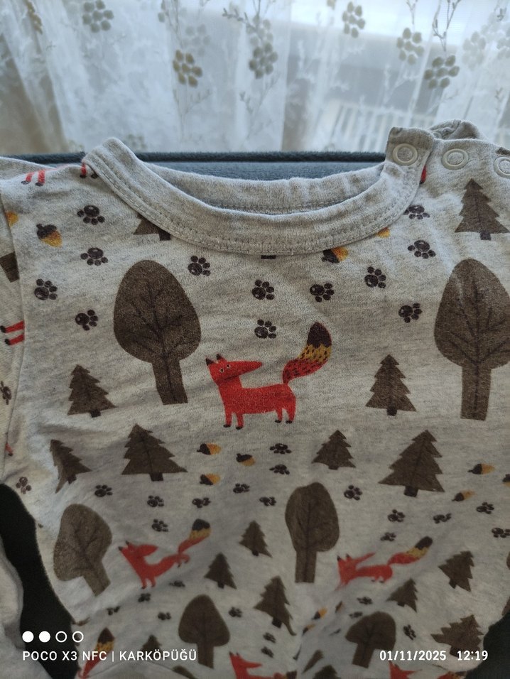 Uzun Kollu Gri Desenli Bebek Body - Görsel 2