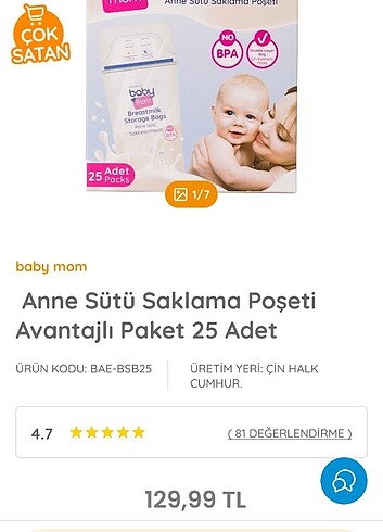 Baby plus süt saklama poşeti.