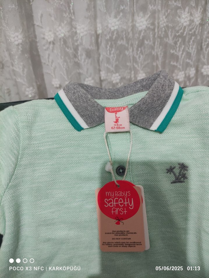 Salopet takım polo yaka tişört ve çit çitli badi - Görsel 5