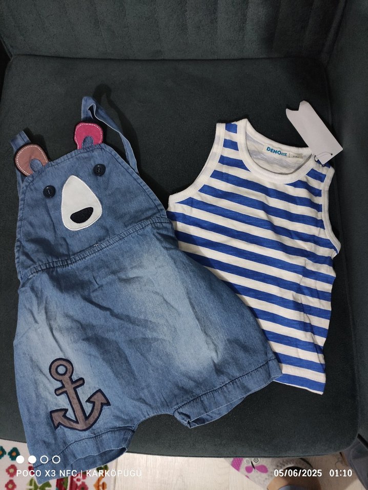 Salopet takım polo yaka tişört ve çit çitli badi - Görsel 4