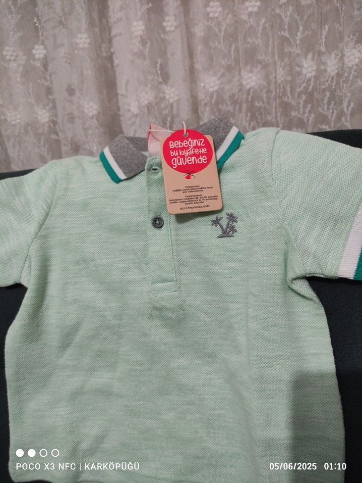 Salopet takım polo yaka tişört ve çit çitli badi - Görsel 2