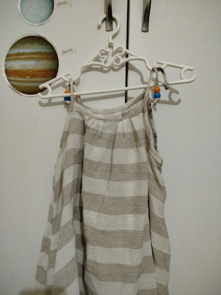 Bej Gri Çizgili Çocuk Elbisesi pamuk 2 3 yaş - Görsel 2