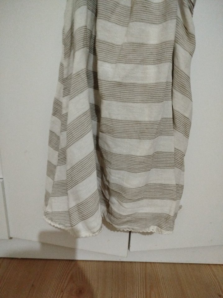 Bej Gri Çizgili Çocuk Elbisesi pamuk 2 3 yaş - Görsel 5