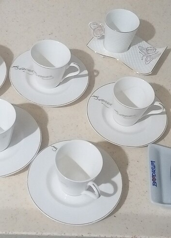 9 parca beyaz kahve fincanı takımı 