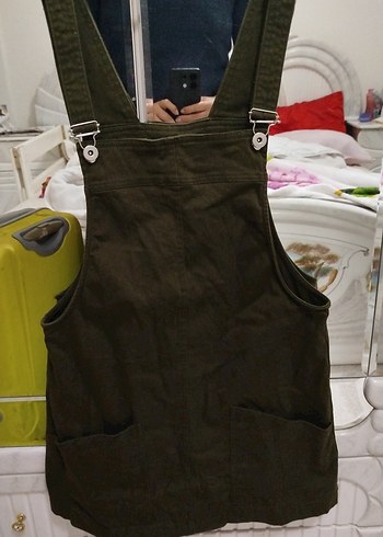 Kadın Haki Renk Kemerli Kısa Salopet - Görsel 2