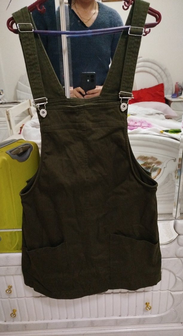 Kadın Haki Renk Kemerli Kısa Salopet - Görsel 2