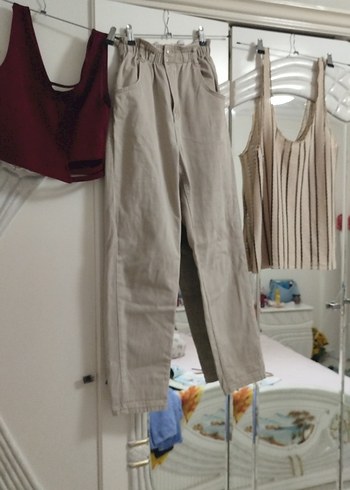 Diğer Bej Kadın Rahat Kesim Midi Boy Kot Pantolon m l