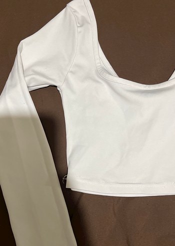 Zara Kadın Beyaz Uzun Kollu Crop Bluz