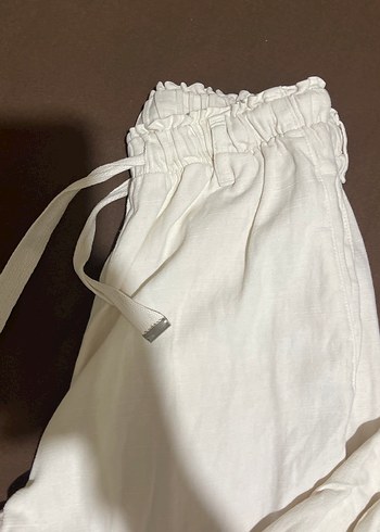 Zara Beyaz Rahat Kesim Keten Kadın Pantolon