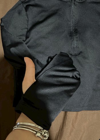 42 Beden siyah Renk Siyah Yarım Fermuarlı Yüksek Yakalı Sweatshirt