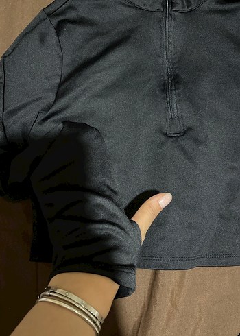 42 Beden Siyah Yarım Fermuarlı Yüksek Yakalı Sweatshirt