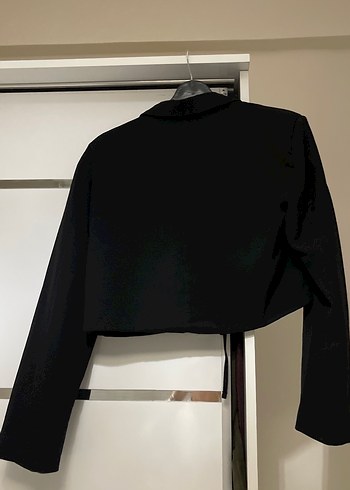 40 Beden Siyah bağlamalı Kısa Kadın Blazer