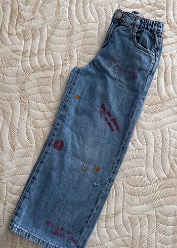 Nakışlı Mavi Kız Kot Pantolon