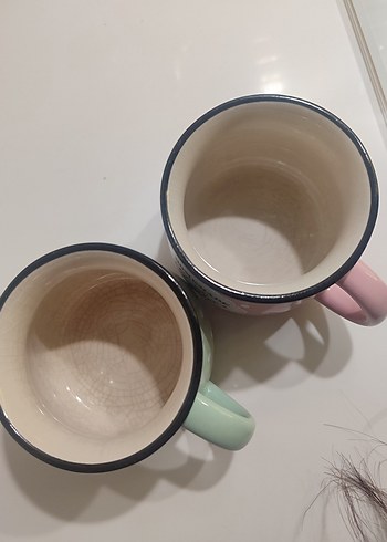 Pembe ve Yeşil Pastel Seramik Kupa Seti - Görsel 2