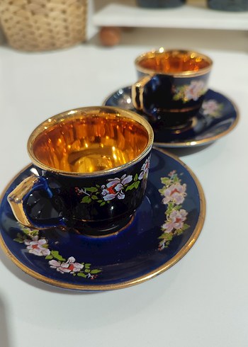 Lacivert Çiçek Desenli nostalji 2'li Fincan Takımı - Görsel 2