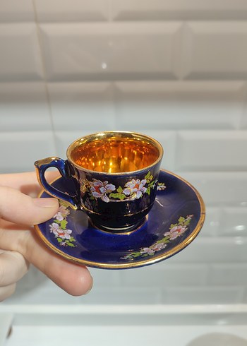 Lacivert Çiçek Desenli nostalji 2'li Fincan Takımı - Görsel 3