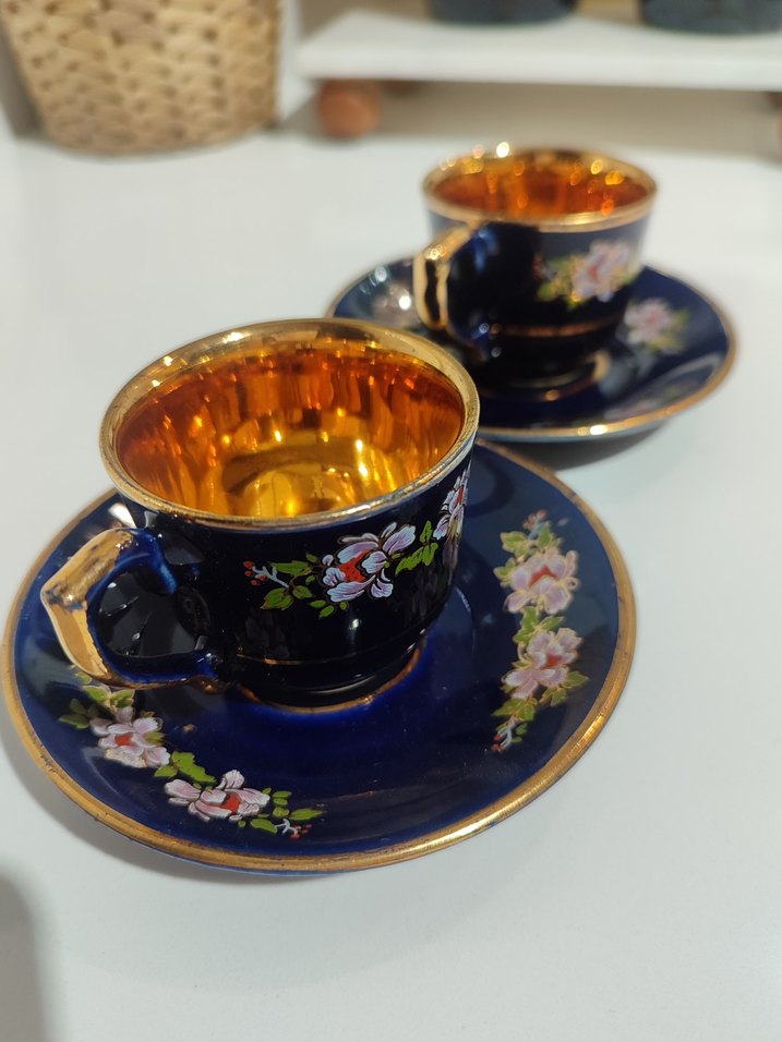 Lacivert Çiçek Desenli nostalji 2'li Fincan Takımı - Görsel 2