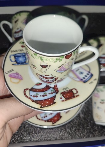 Renkli Desenli 6'lı Kahve Fincanı Seti - Görsel 2