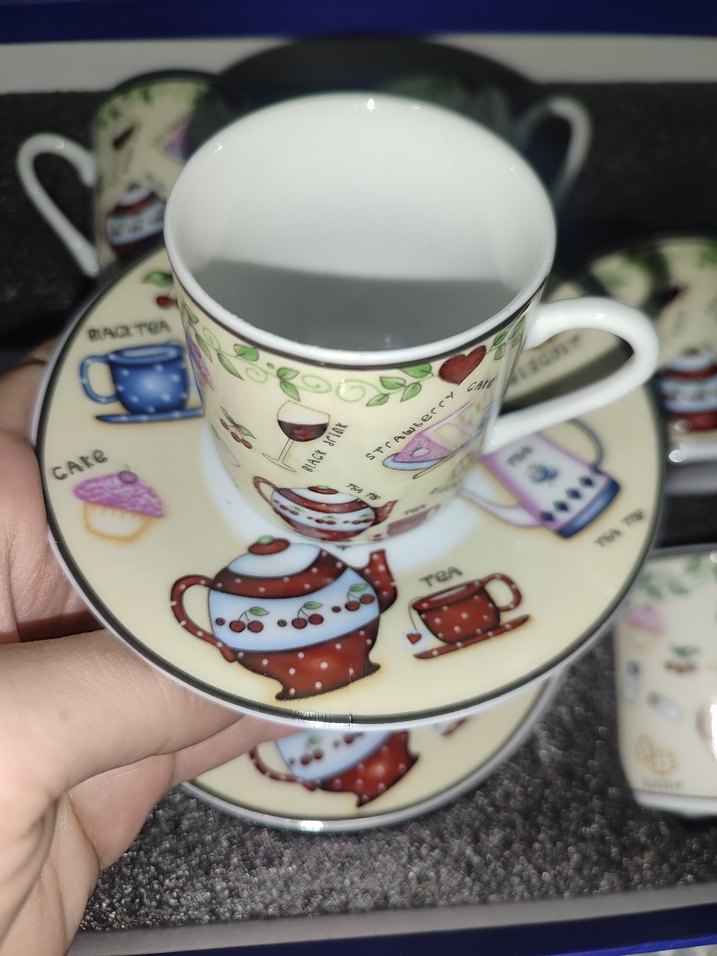 Renkli Desenli 6'lı Kahve Fincanı Seti - Görsel 2