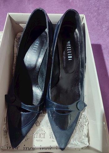 Koyu Mavi Süet Tokalı Yüksek Topuklu Stiletto - Görsel 2