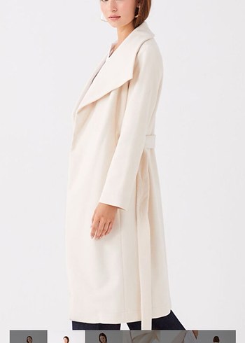 Krem bej Renk Kuşaklı Kadın Kaban - Görsel 3