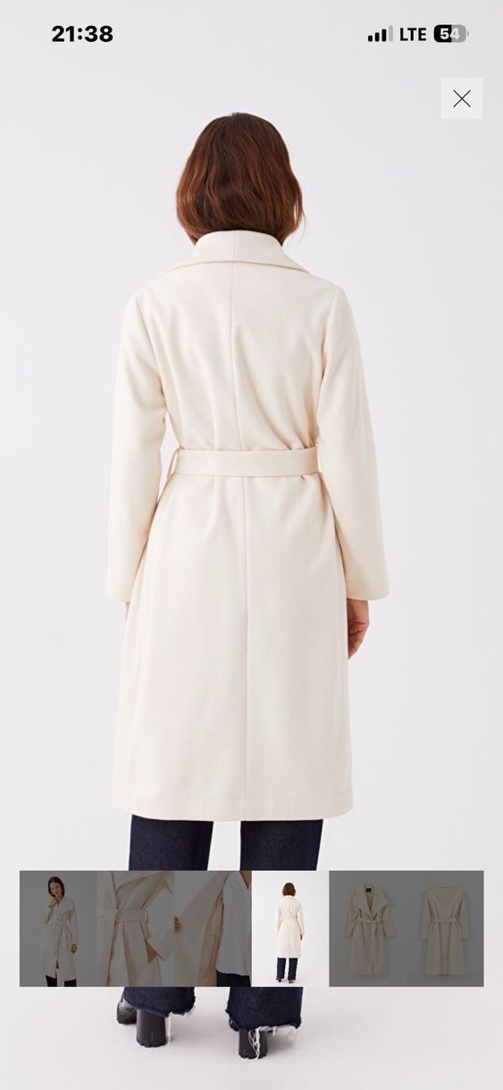 Krem bej Renk Kuşaklı Kadın Kaban - Görsel 2