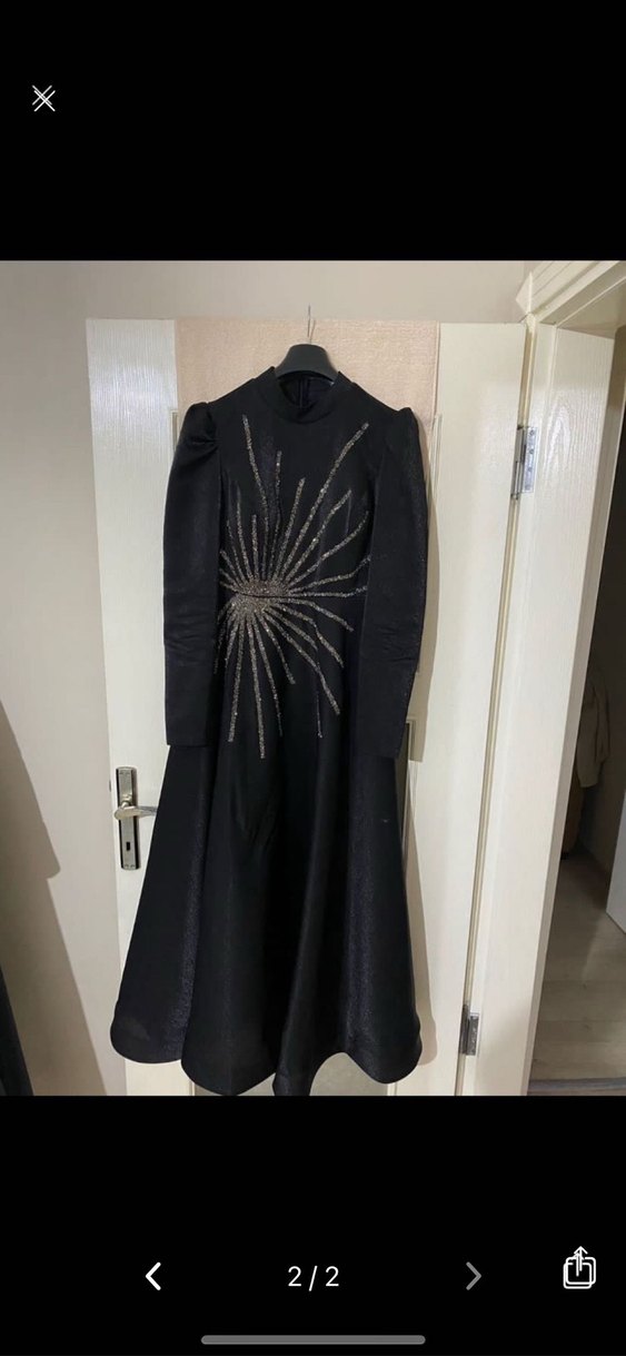 Uzun Siyah tesettür abiye - Görsel 2