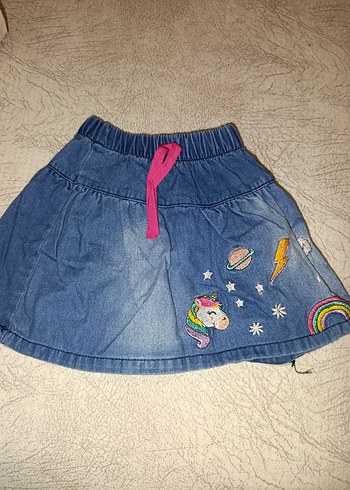 Nakışlı Renkli Kız Kot Etek - Görsel 3