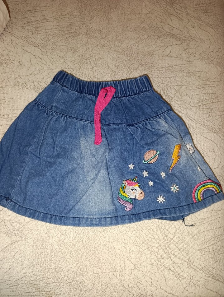 Nakışlı Renkli Kız Kot Etek - Görsel 3