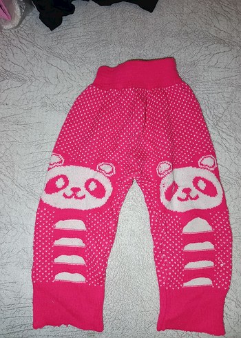 Kız Çocuk Pembe Desenli Triko Tayt - Görsel 2