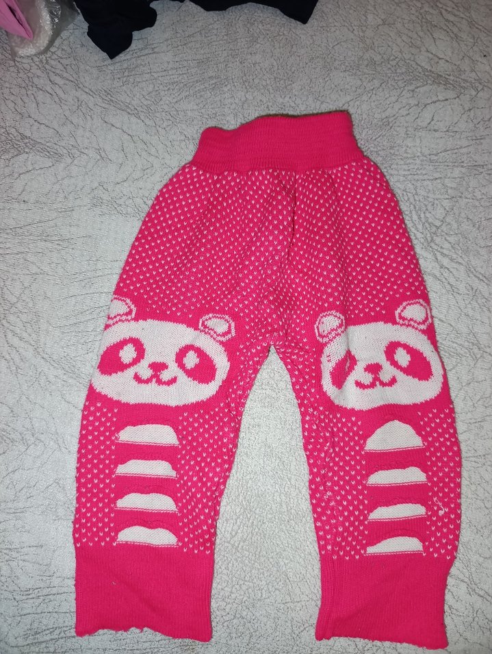 Kız Çocuk Pembe Desenli Triko Tayt - Görsel 2