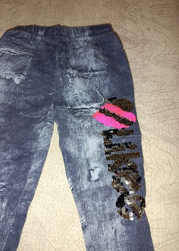 Renkli Payetli Kız Çocuk Kot Tayt - Görsel 3