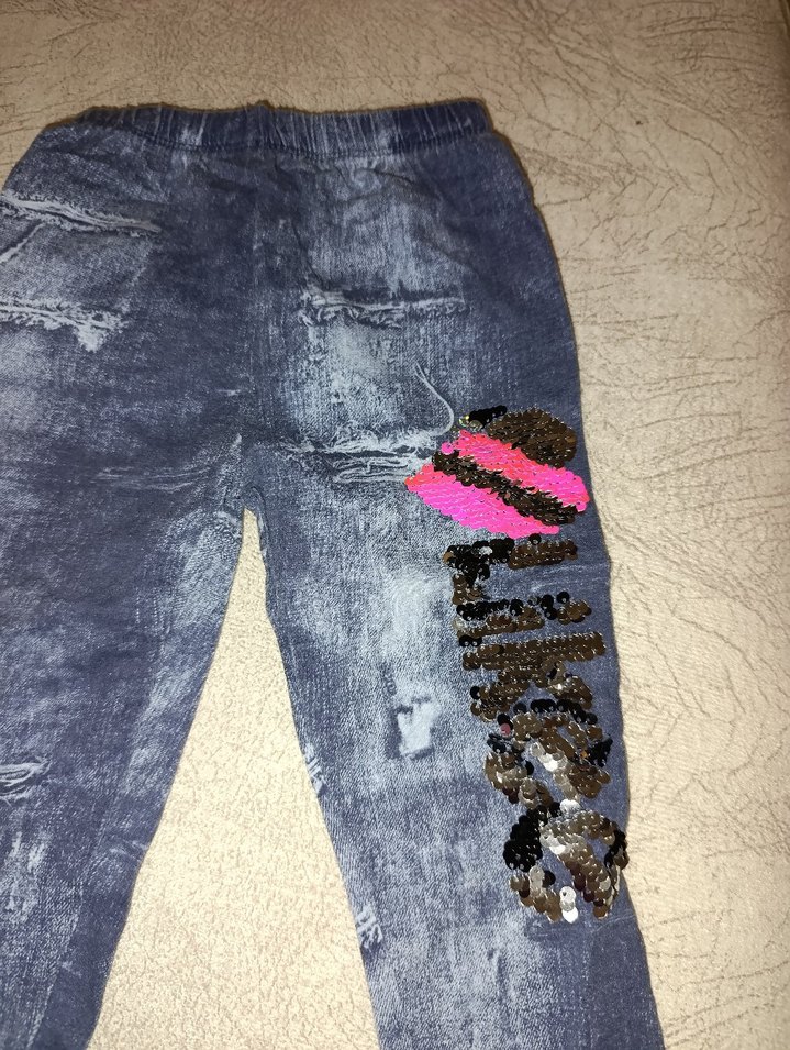 Renkli Payetli Kız Çocuk Kot Tayt - Görsel 3