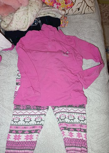 Kız Çocuk Örgü Çiçekli Pembe Gri Tayt - Görsel 4