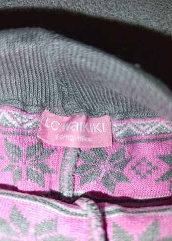 Kız Çocuk Örgü Çiçekli Pembe Gri Tayt - Görsel 2