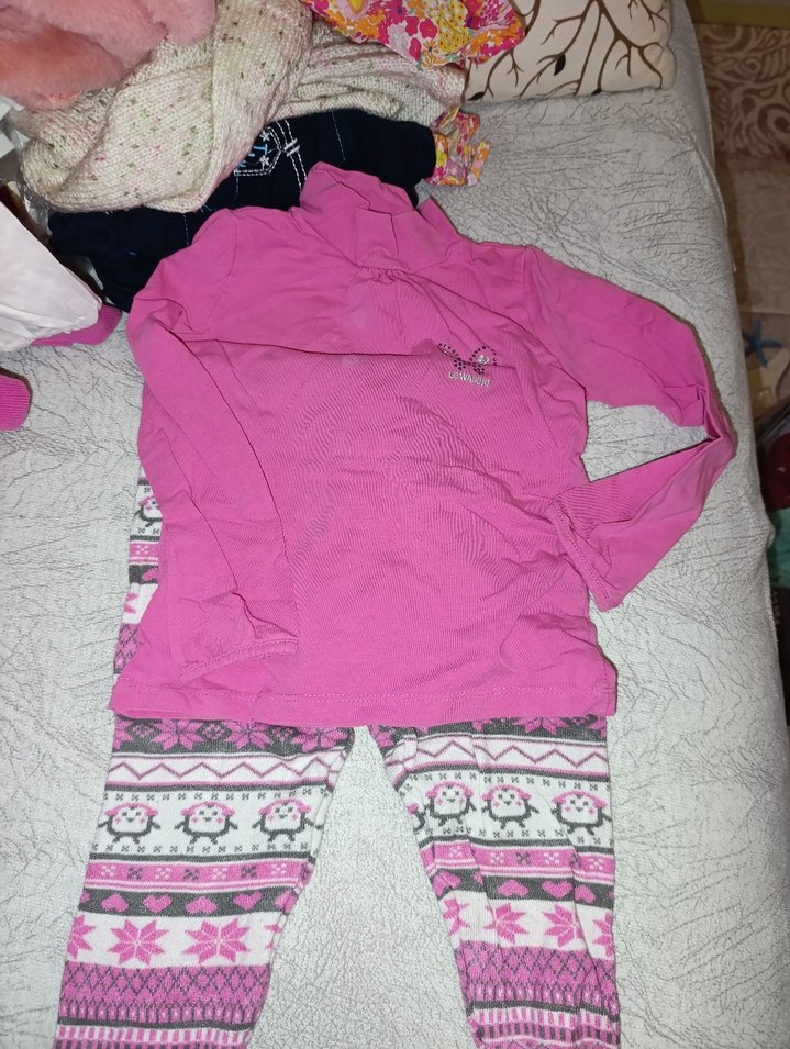 Kız Çocuk Örgü Çiçekli Pembe Gri Tayt - Görsel 4