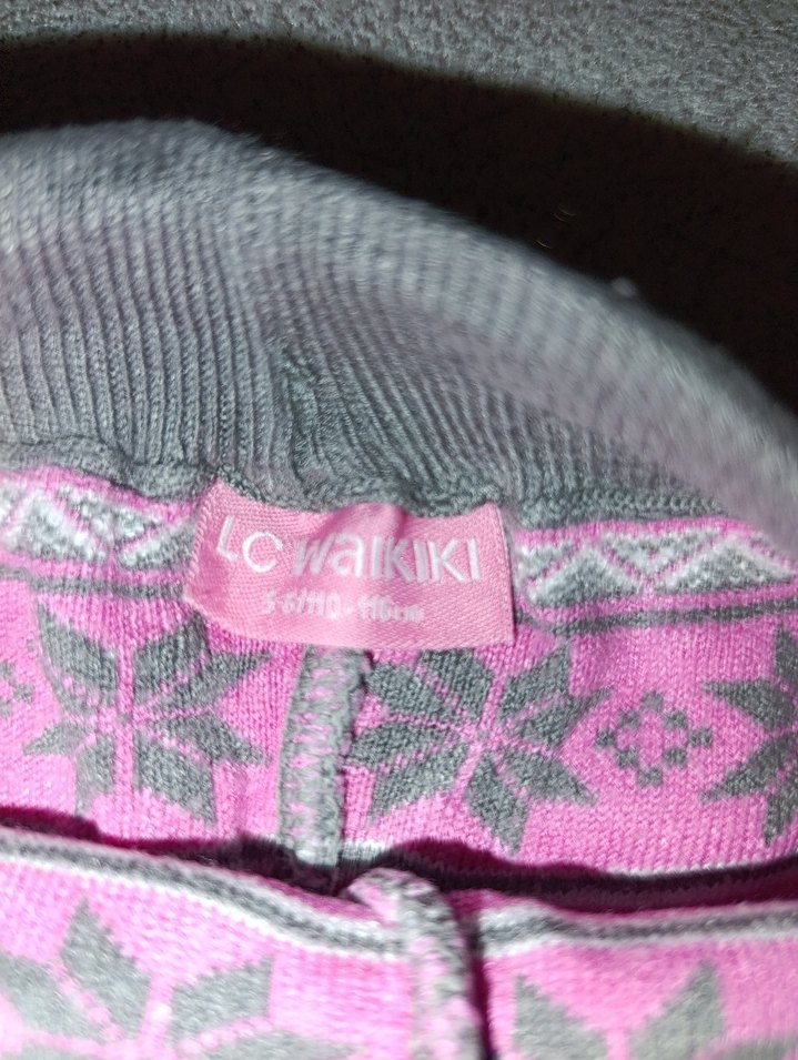 Kız Çocuk Örgü Çiçekli Pembe Gri Tayt - Görsel 2