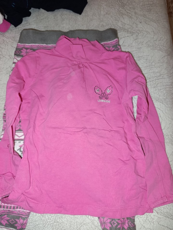 Kız Çocuk Örgü Çiçekli Pembe Gri Tayt - Görsel 3