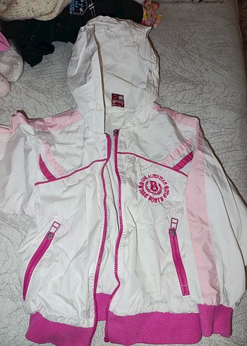 Kız Çocuk Kapüşonlu Fermuarlı Beyaz Yağmurluk - Görsel 2