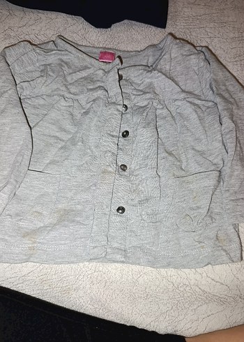 Düğmeli Gri Kız Keten Hırka - Görsel 2