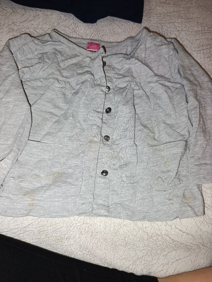 Düğmeli Gri Kız Keten Hırka - Görsel 2