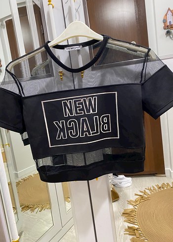 Tül detaylı Crop Bluz - Görsel 2