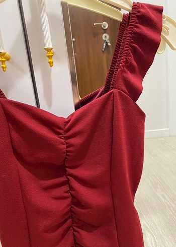 Bordo Fırfırlı Crop Bluzu - Görsel 3