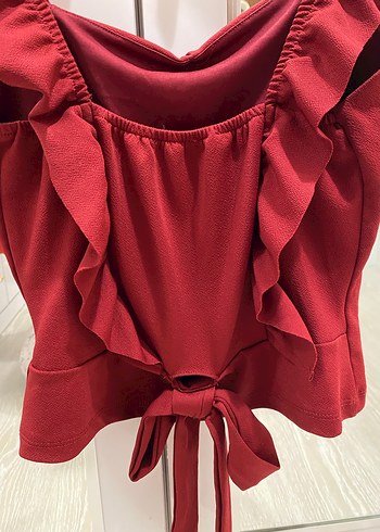 Bordo Fırfırlı Crop Bluzu - Görsel 6