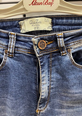 Quzu Denim Kemerli Dar Paça Jean - Görsel 3