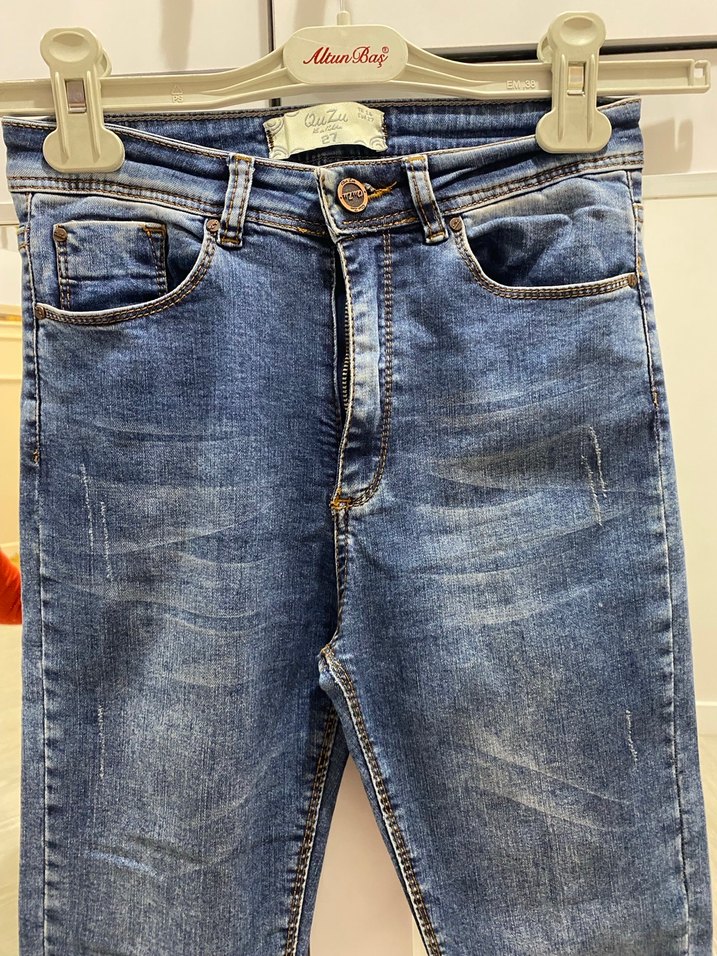 Quzu Denim Kemerli Dar Paça Jean - Görsel 2