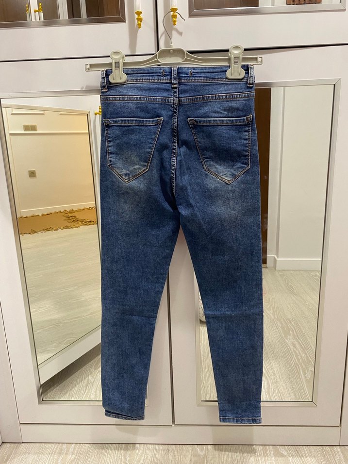 Quzu Denim Kemerli Dar Paça Jean - Görsel 4